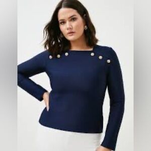 Karen Millen Navy Bandage Recycle long sleeve military Blouse Gold Buttons